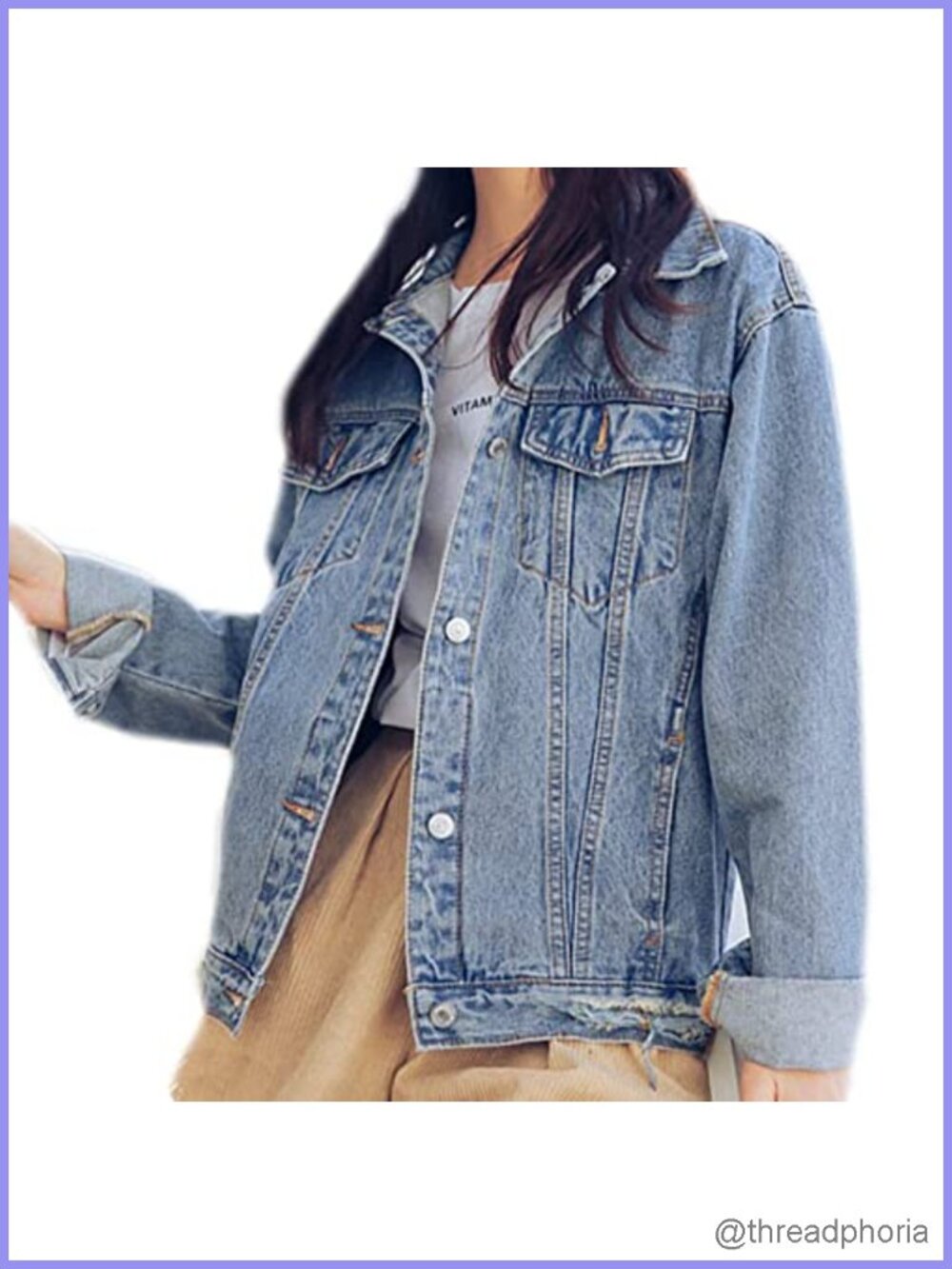Oversized Distressed Denim Jacket Boyfriend Jean Trucker Coat Women